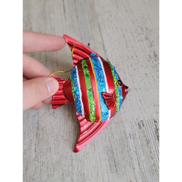 Unique red striped angel fish glitter ornament Xmas ocean sea - Picture 6 of 7